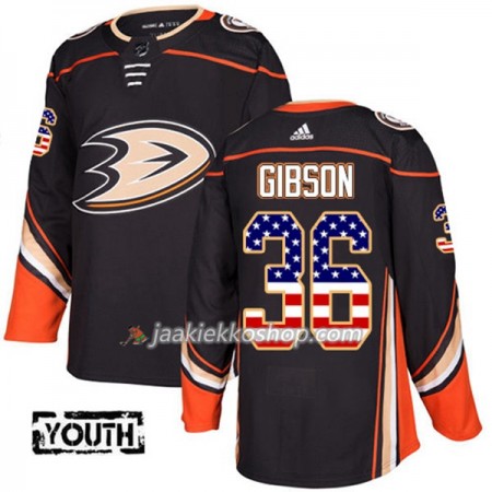 Lapsille NHL Anaheim Ducks Pelipaita John Gibson 36 Adidas 2017-2018 Musta USA Flag Fashion Authentic